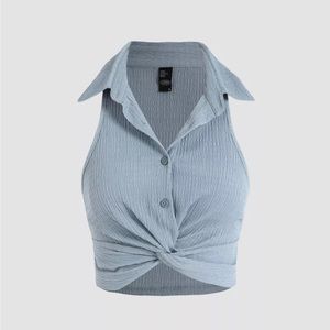 Solid Texture Button Up Crop Top